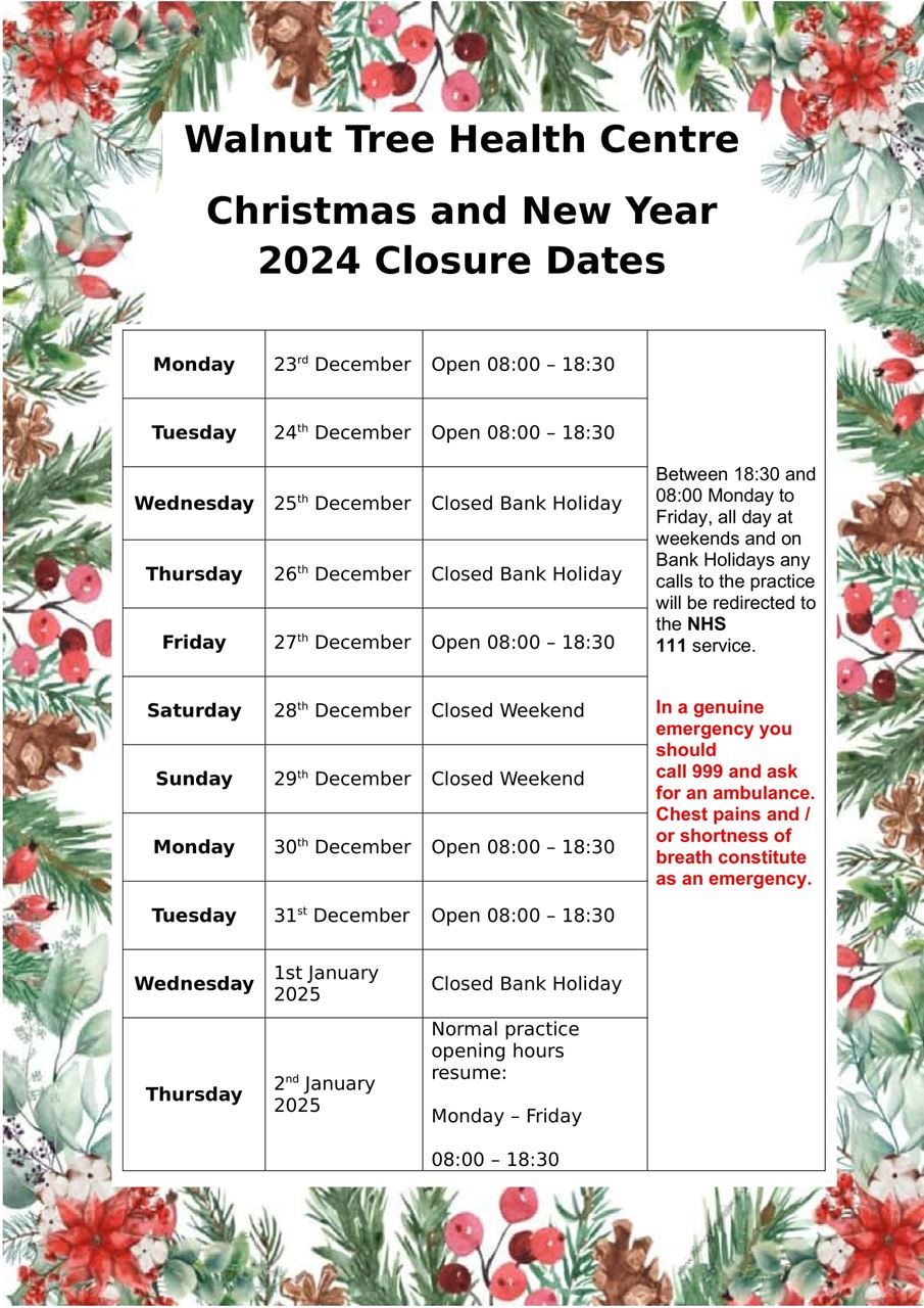 Christmas opening and closures 2024/2025 